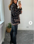 Black pink Color Tweed Effect Knitted short Cardigan Jacket