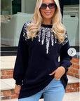 Sliver Sequin embellished fine knit long jumper in black
