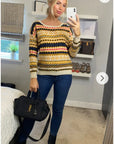 Striped Aztec Design Print yellow Knitted jumper