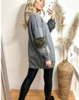 Faux leopard print fur cardigan with embellishment