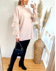 Feather and sequin embellished sleeves jumper