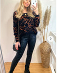 Stripe Print Neon Colour Soft Fluffy Jumper (Orange)