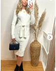 Fine knit bodycon dress with knot tie design in White