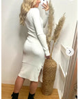 Fine knit bodycon dress with knot tie design in White