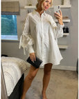 Oversized Ballon sleeves with tie up cotton blend shirt in white