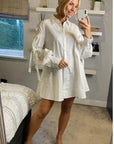 Oversized Ballon sleeves with tie up cotton blend shirt in white