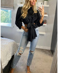 Cross Back and fron tie up crop shirt top in black