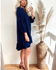 Long Sleeve Oversized Linen Shirt Dress in Blue