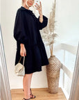 Oversized Cotton shirt dress with ruffle hem