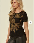 Gold Print T-shirt with Pocket (BLACK)