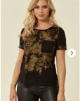 Gold Print T-shirt with Pocket (BLACK)