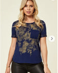 Gold Print T-shirt with Pocket (NAVY)