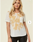 Gold Print T-shirt with Pocket (WHITE)