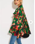 Wild Bloom multi color print oversized shirt with tie up bow design in green