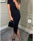 Soft cotton knit dress with collared and buttons down design in Black