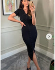 Soft cotton knit dress with collared and buttons down design in Black