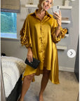 Floral design oversized sleeves shirt dress in Mustard Yellow