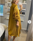 Floral design oversized sleeves shirt dress in Mustard Yellow