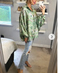 Oversized Long Sleeve Shirt in Green Paisley Scarf print