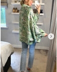 Oversized Long Sleeve Shirt in Green Paisley Scarf print