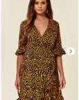 Wrap Playsuits with Frill Sleeves and Hem in Leopard Print