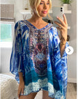 water-color floral print chiffon kaftan top