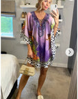 Leopard print chiffon kaftan top in purple