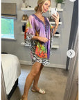Leopard print chiffon kaftan top in purple