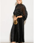 Pleated long dress with organza pleated cape sleeves