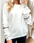 Multi floral and pleated chiffon embellished sleeves jumper
