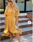 Ruffle Hem Oversized dress with belt in yellow