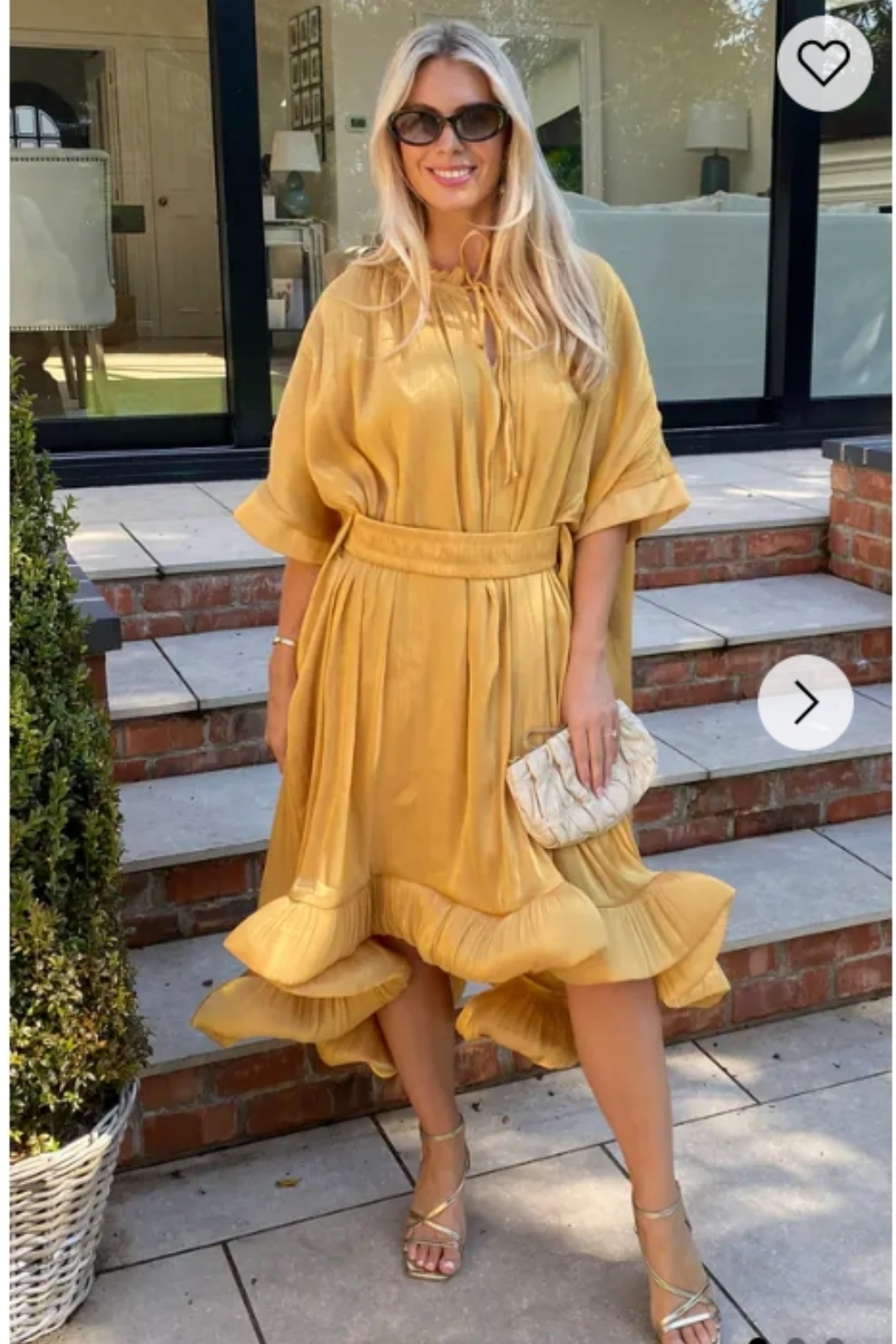 yellow dress with belt Ruffle Hem Oversized in Siena Women's Chain-Trim Midi Dress style:Other ReactivationMDW25 and dabka embellishments