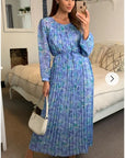 Pleated Long Sleeves Maxi Dress