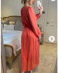 Long sleeves Pleated Maxi Dress (Rose)