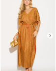 Oversized Metallic pleated kaftan maxi dress in Gold