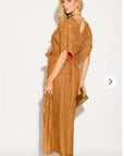 Oversized Metallic pleated kaftan maxi dress in Gold