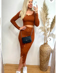 Fine knit crop top and midi skirt co-ords suits