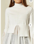 Ruffle lace sleeves soft knit plain color Jumper