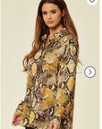 Silky Long Sleeve Shirt In Yellow Leopard Print