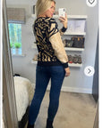 Leopard print with patch design jumper in beige