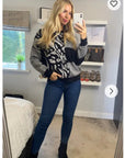 Leopard print with patch design jumper in black/grey