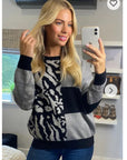 Leopard print with patch design jumper in black/grey