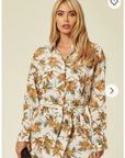Yellow floral print shirt dress