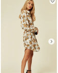 Yellow floral print shirt dress