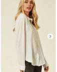 Mandarin Collar Plain color Chiffon Shirt (White)
