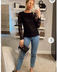 Floral lace elegant basic long sleeves top