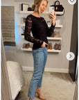 Floral lace elegant basic long sleeves top