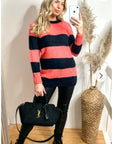 Color block stripe fine knit jumper