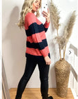 Color block stripe fine knit jumper
