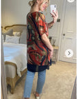 Oversized Short Sleeve Tunic In Orange And Black Abstract Print